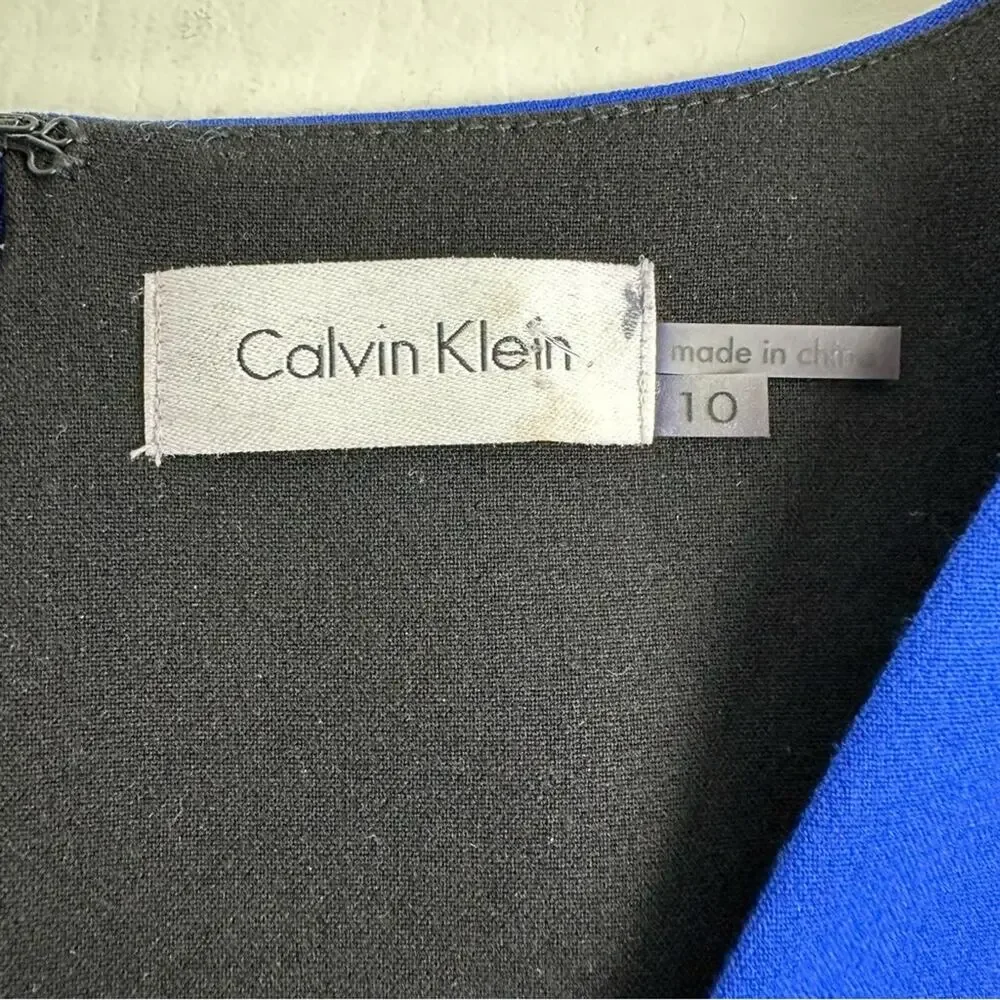 Calvin Klein Sheath Dress V‎ Neck Back Zip Cap Sleeve Blue Career Size 10
